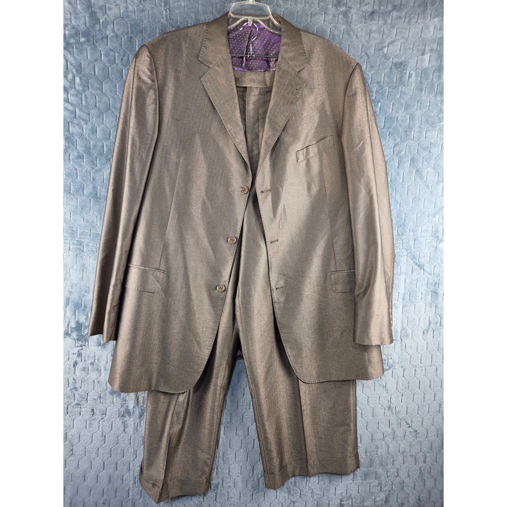 Earvin Magic Johnson Mens 50XL 3 Button Suit Bronze Brown Herringbone 44XL Pants